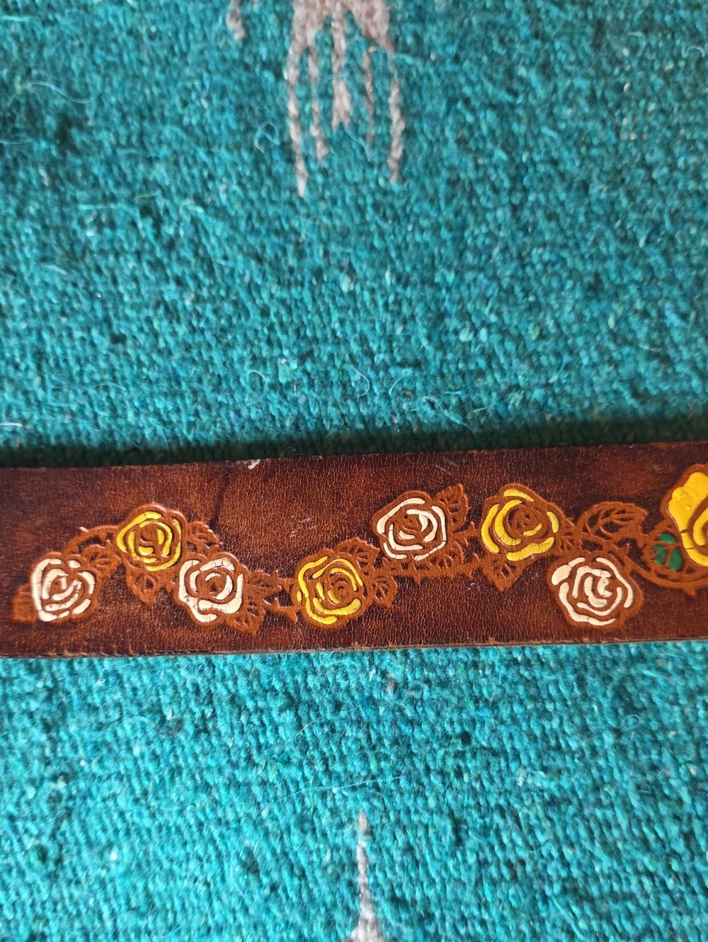 Vintage Tooled Leather Name Belt SANDY Painted Yellow Rose Western Boho - Picture 8 of 14